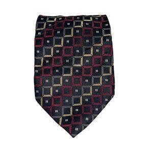 Vtg Roberto Villini Necktie Black Red Tan Geometric Silk 69x4 Handmade Couture
